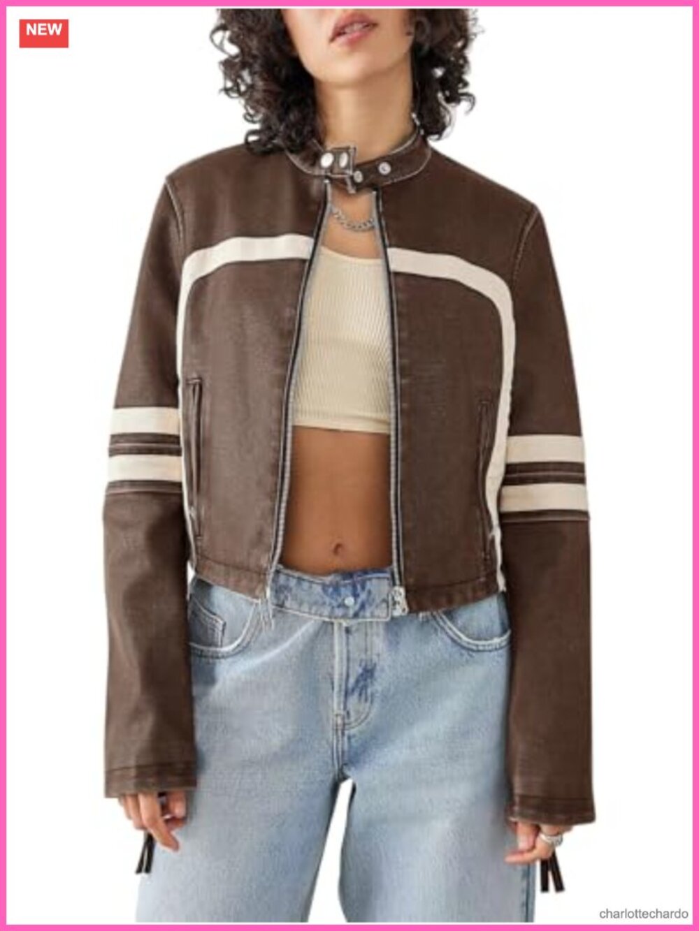Womens Faux Leather Jacket Cropped Racer Moto Biker Coat